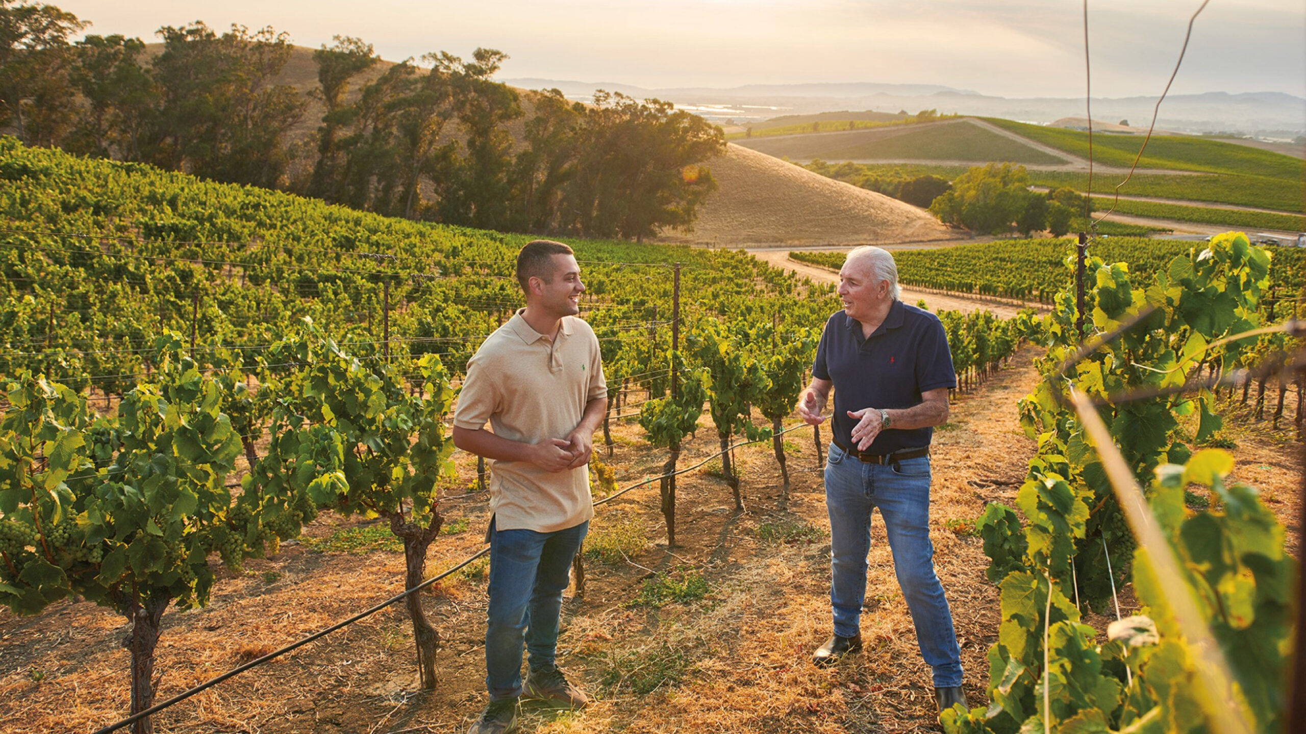Protege winemakers Mike Chelini and Mathew Torres talking in the beautiful vineyard of Protege winery