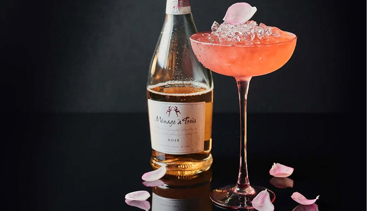 Menage a trois sparkling rose petal cocktail recipe