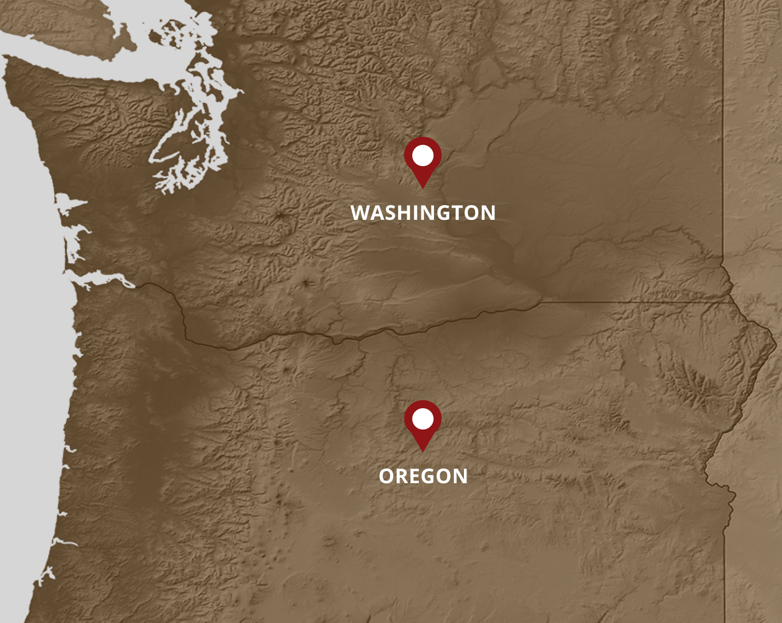 Map of the Pacific northweast featuring Washington and Oregon