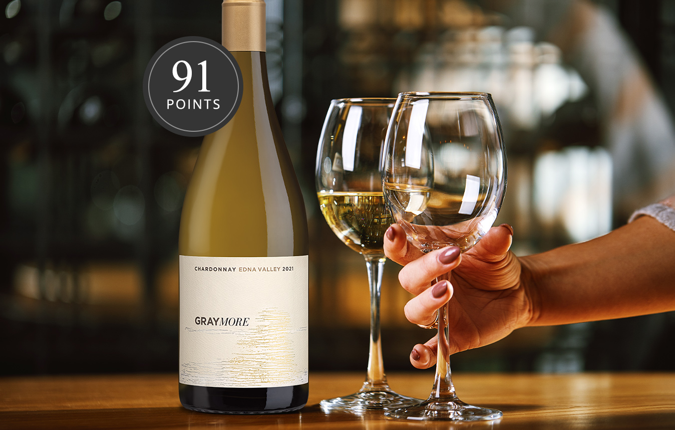 Glass and bottle of graymore chardonnay