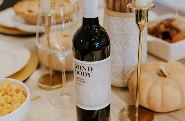 Mind & Body cabernet sauvignon on a table set for Thanksgiving