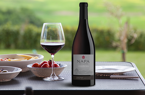bottle of napa cellars winery exclusive wine on an outdoor table