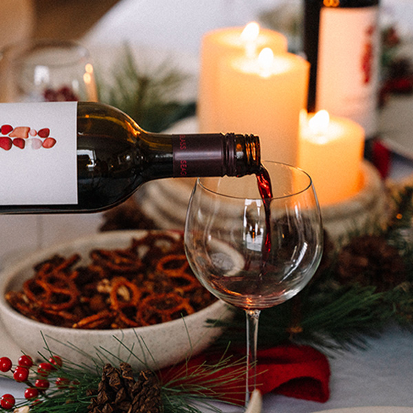 various wines from One Stop Wine Shop being served at a holiday table